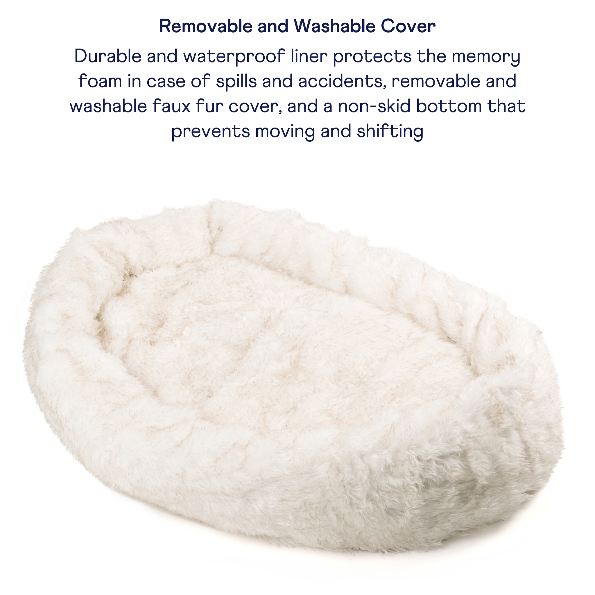 PupCloud Human-Size Faux Fur Memory Foam Dog Bed - White with Brown Accents