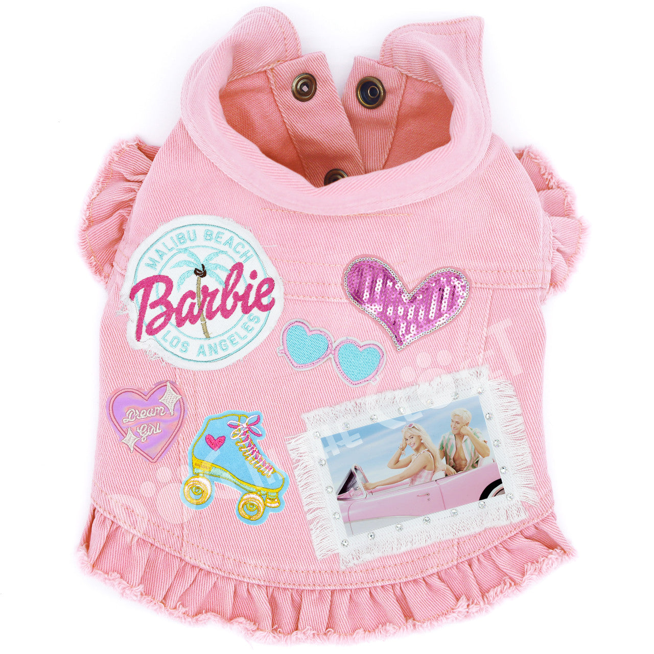 Barbie - Large Dog Jacket Pink Denim with Ruffles