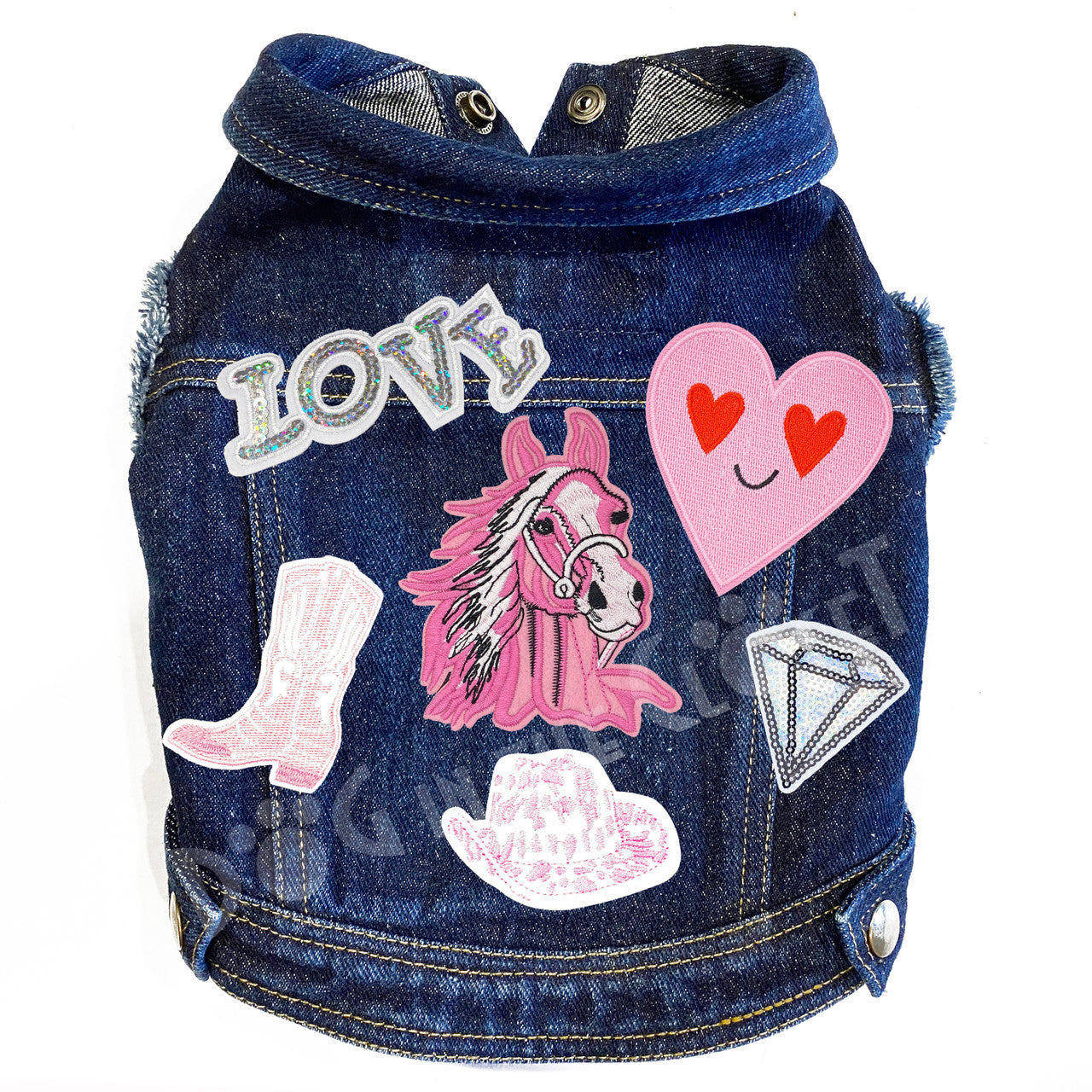 Pink Cowgirl Dog Jacket Blue Denim