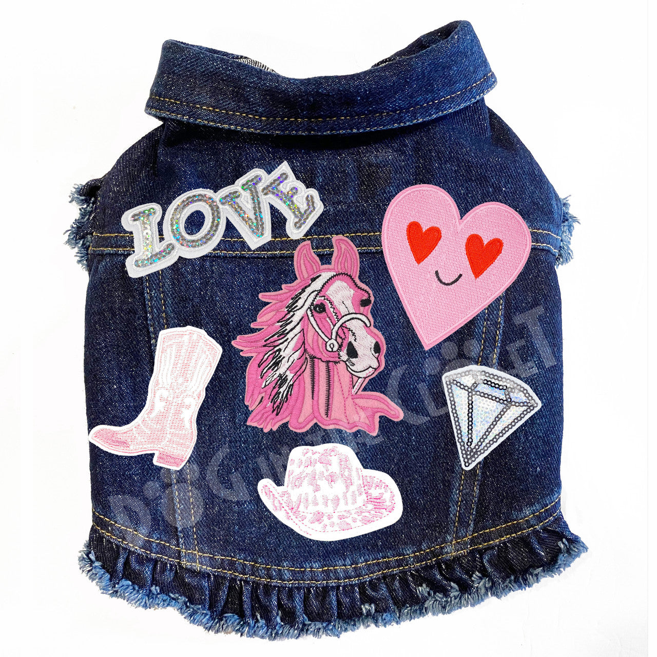 Pink Cowgirl Dog Jacket Blue Denim with Ruffles