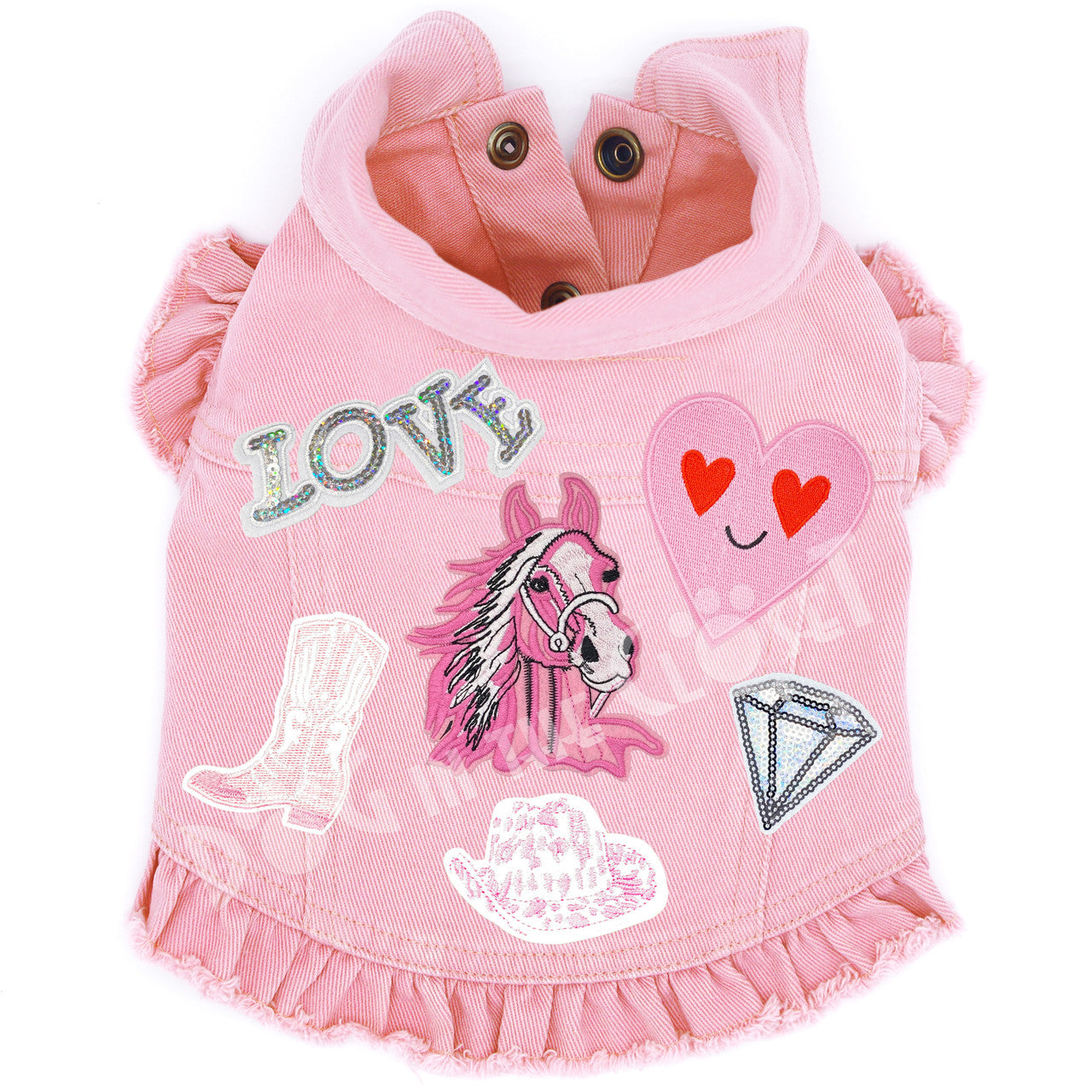 Pink Cowgirl Dog Jacket Pink Denim with Ruffles