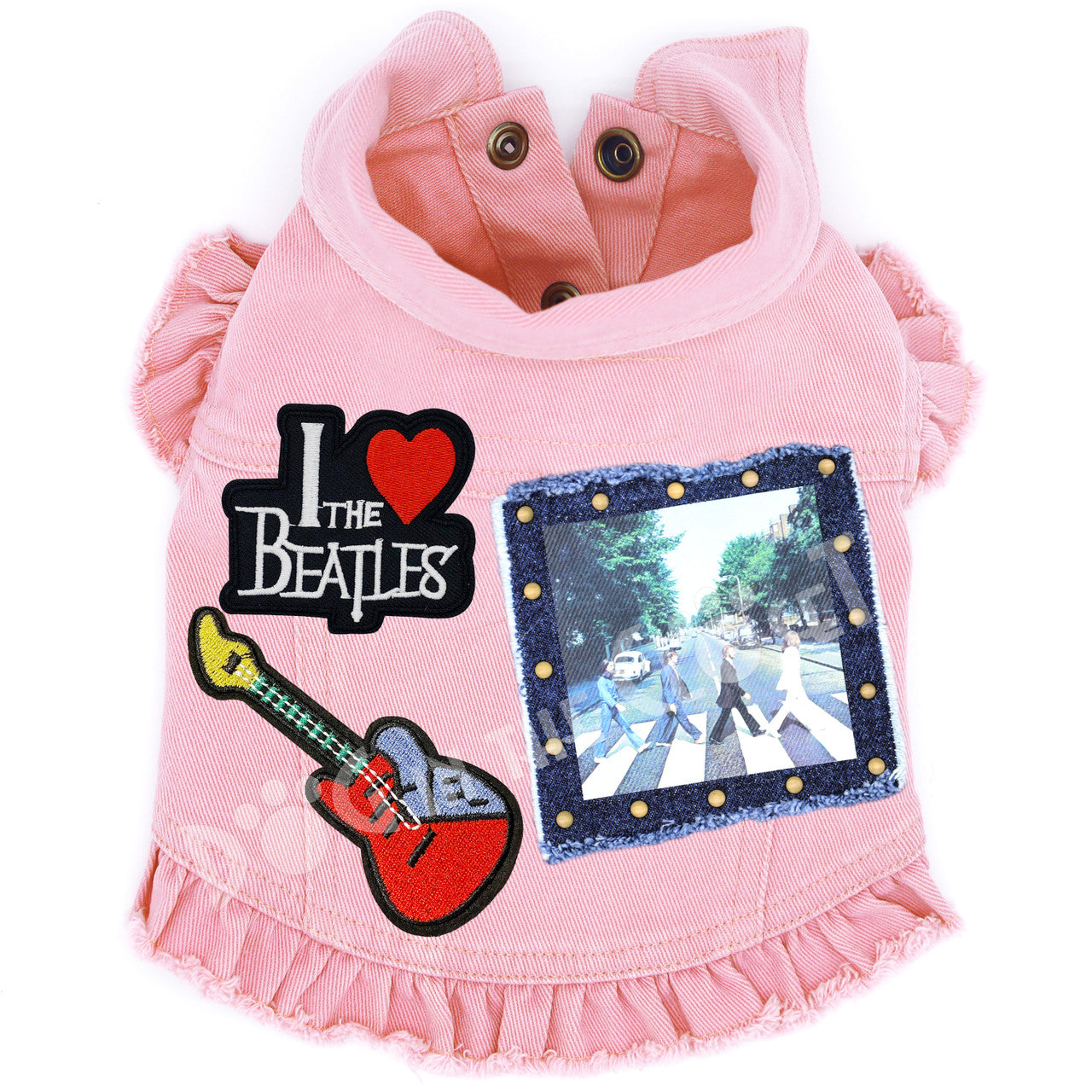 Rock Star (The Beatles) Abbey Lane Denim Dog Jacket Pink Denim with Ruffles