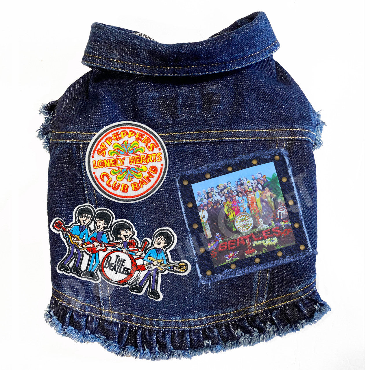 Rock Star (The Beatles) Sgt. Pepper Denim Dog Jacket Blue Denim with Ruffles