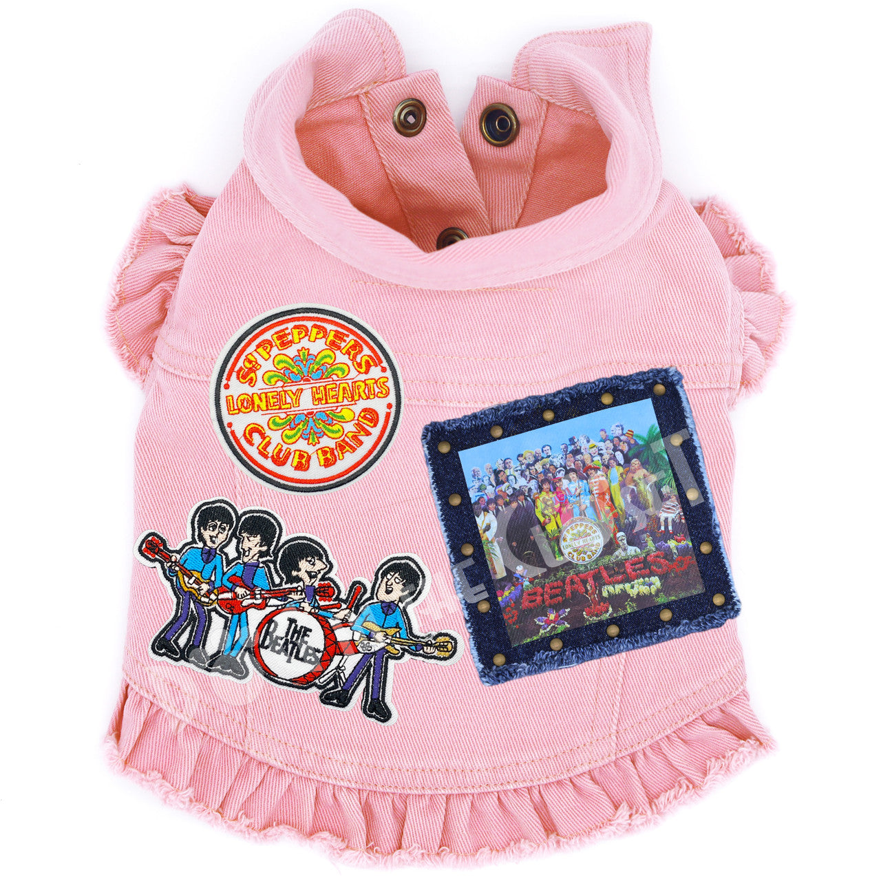 Rock Star (The Beatles) Sgt. Pepper Denim Dog Jacket Pink Denim with Ruffles