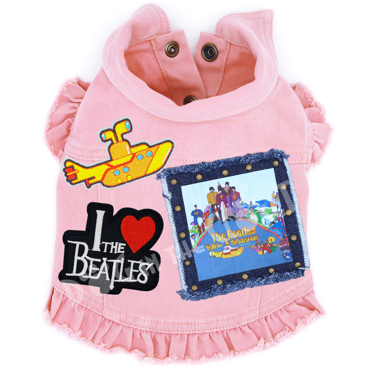 Rock Star (The Beatles) Yellow Submarine Denim Dog Jacket Pink Denim with Ruffles