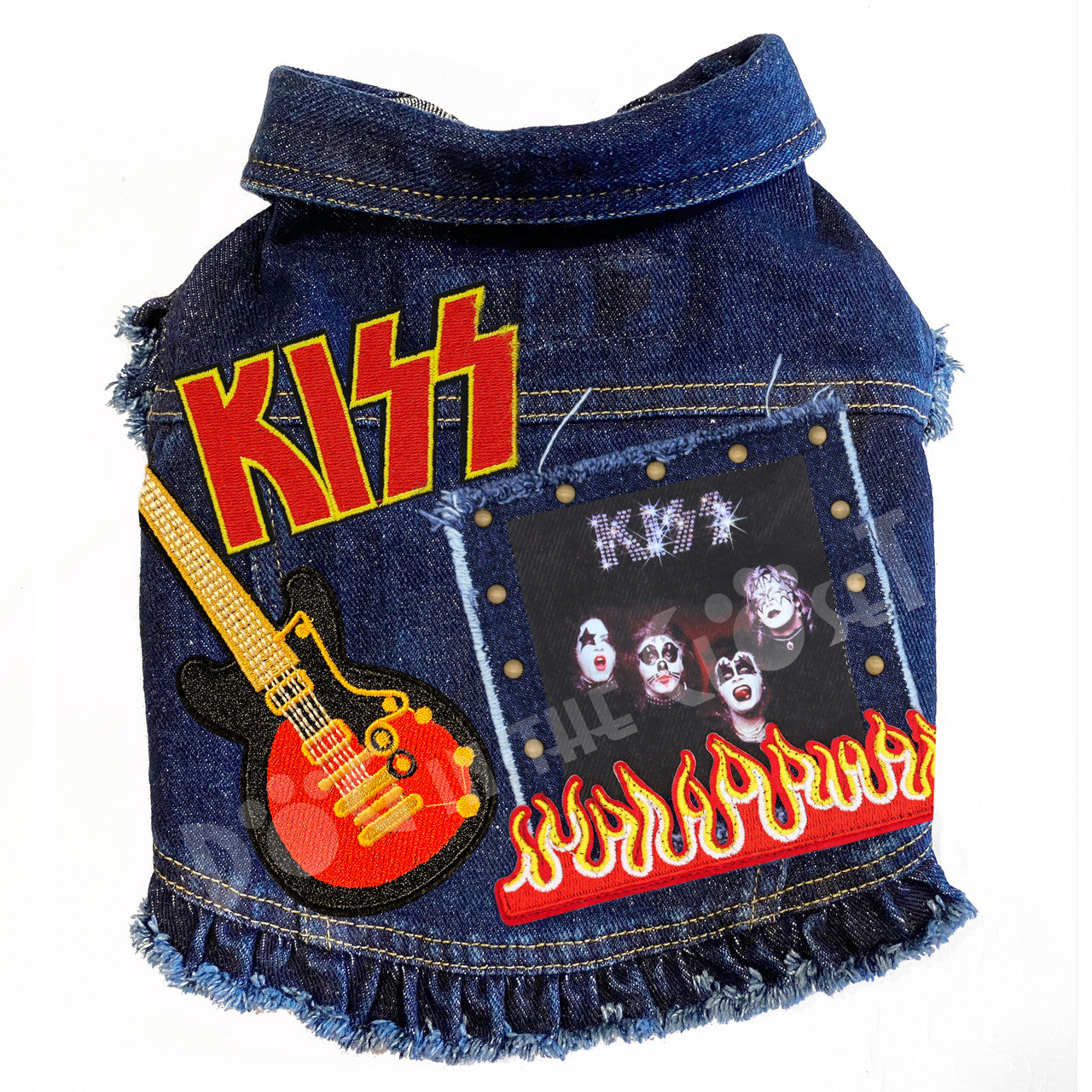 Rock Star - Kiss - Denim Dog Jacket Blue Denim with Ruffles