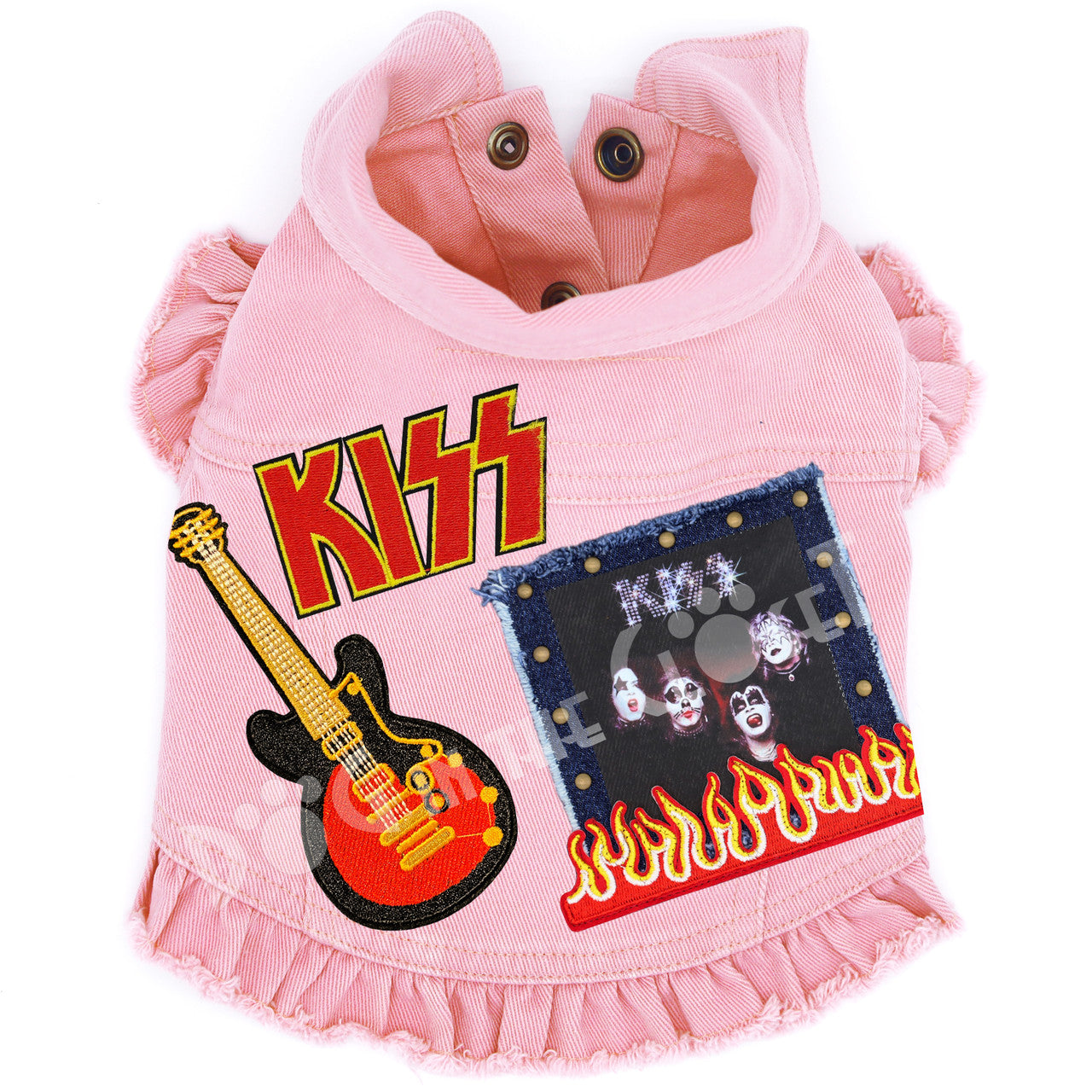 Rock Star - Kiss - Denim Dog Jacket Pink Denim with Ruffles