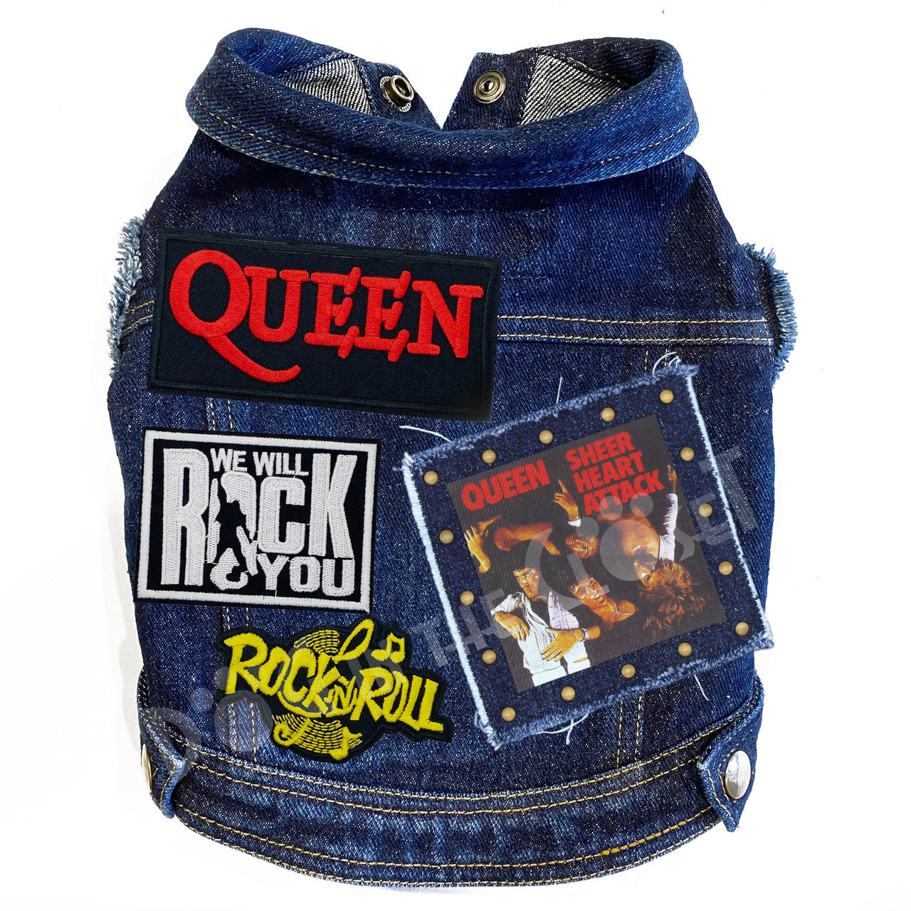 Rock Star - Queen - Sheer Heart Attack Denim Dog Jacket Blue Denim