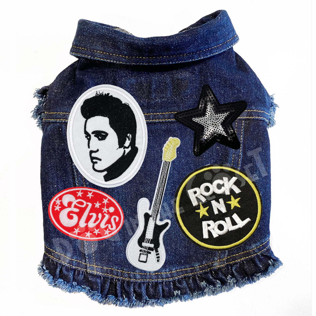 Elvis Denim Dog Jacket Blue Denim with Ruffles