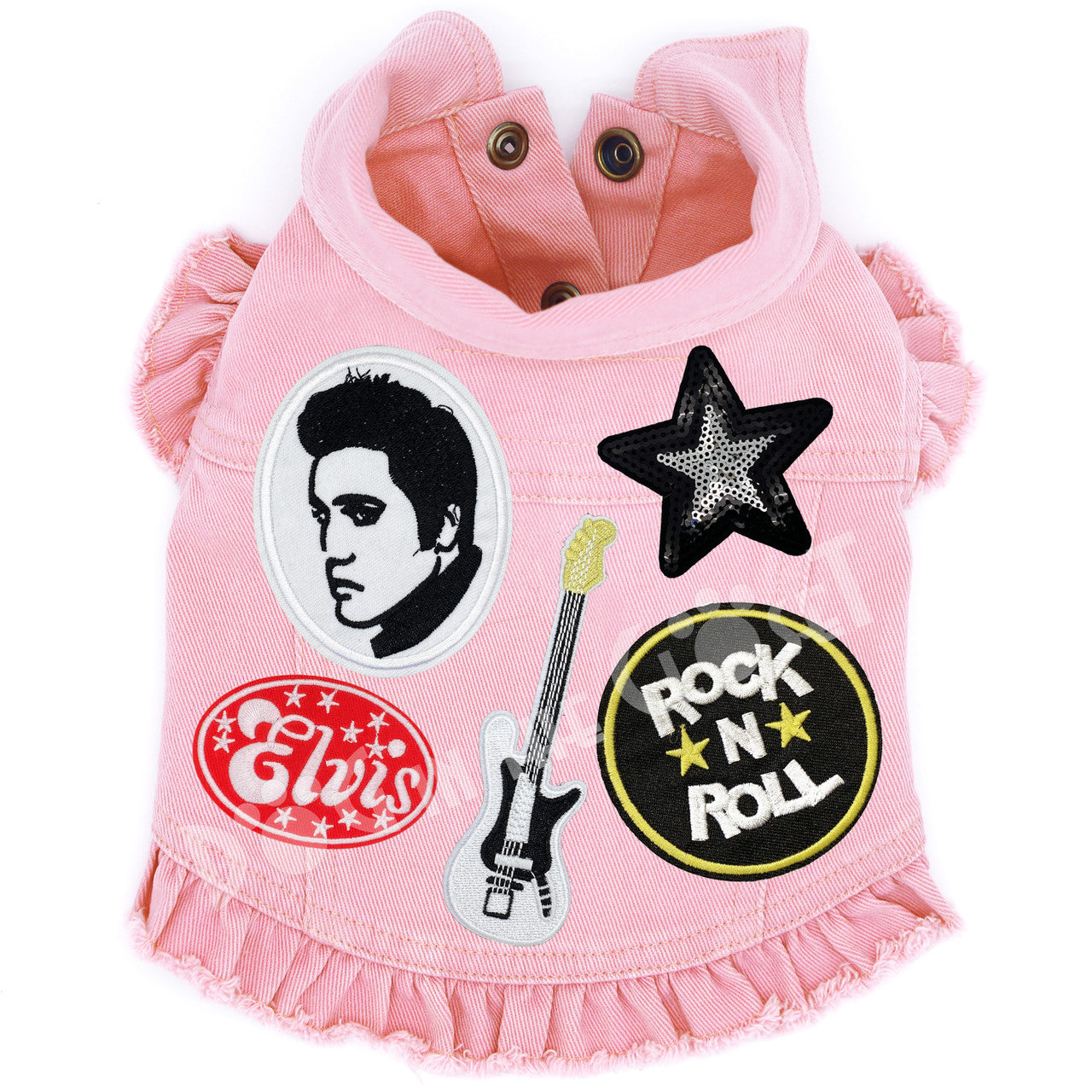 Elvis Denim Dog Jacket Pink Denim with Ruffles