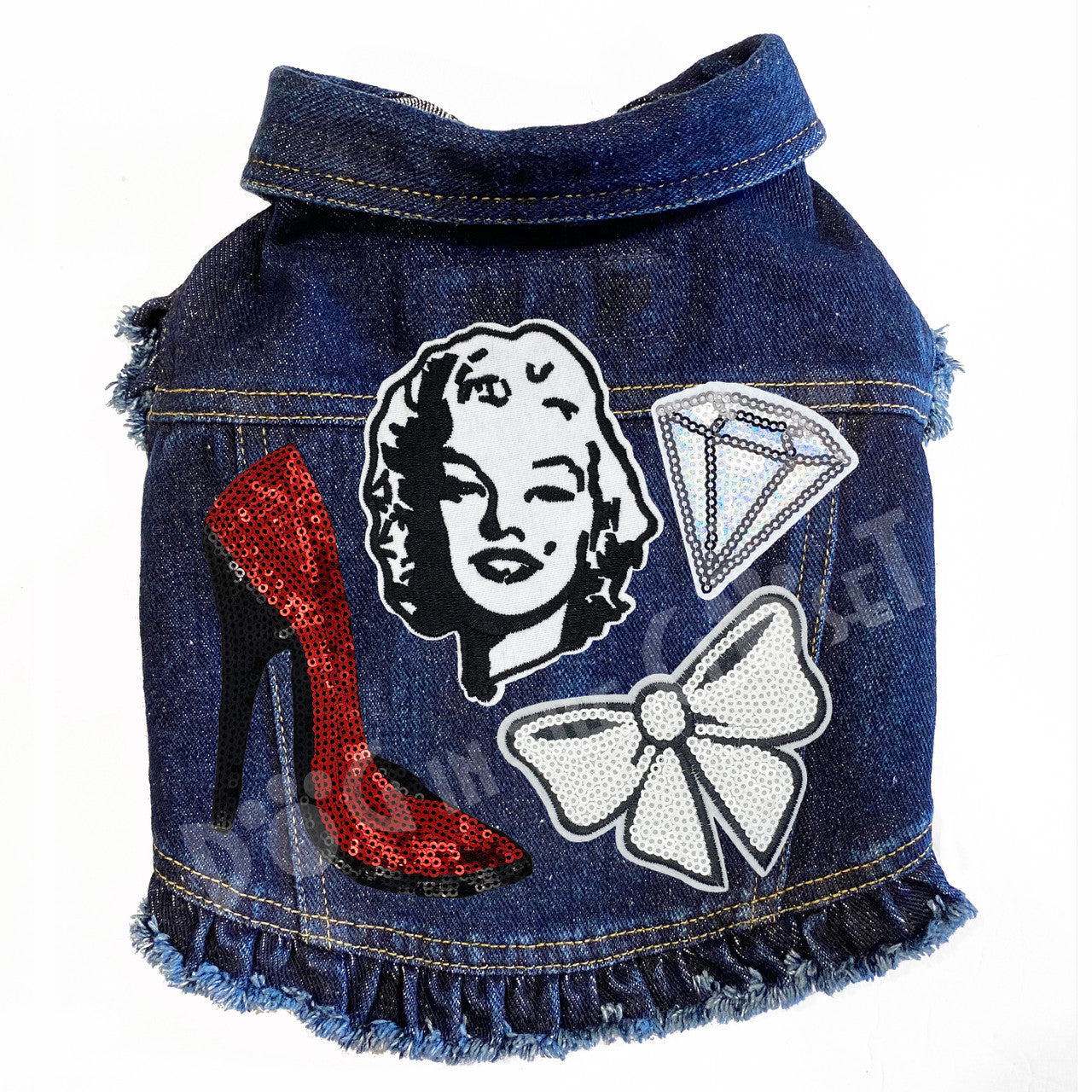 Marilyn Monroe Denim Dog Jacket Blue Denim with Ruffles