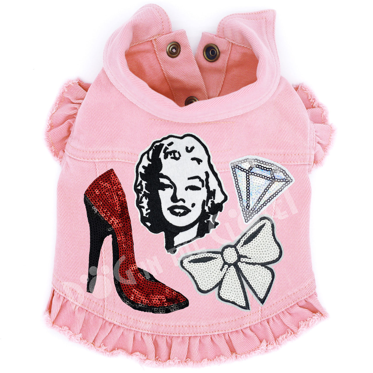 Marilyn Monroe Denim Dog Jacket Pink Denim with Ruffles