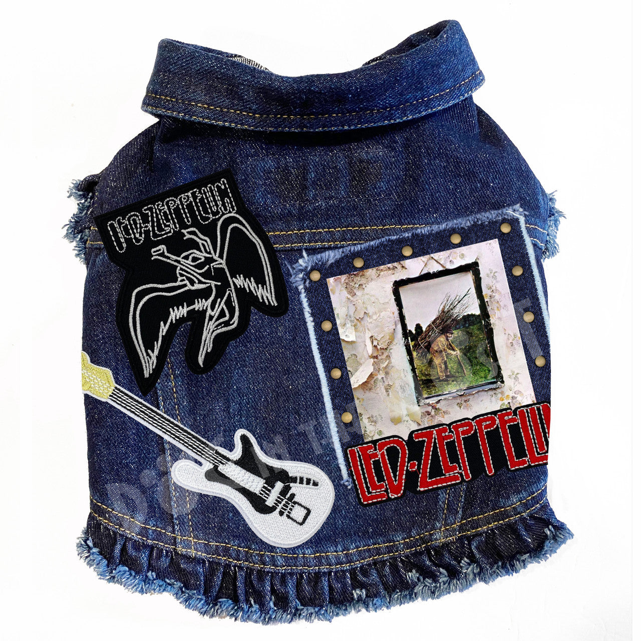 Rock Star - Led Zeppelin - Denim Dog Jacket Blue Denim with Ruffles