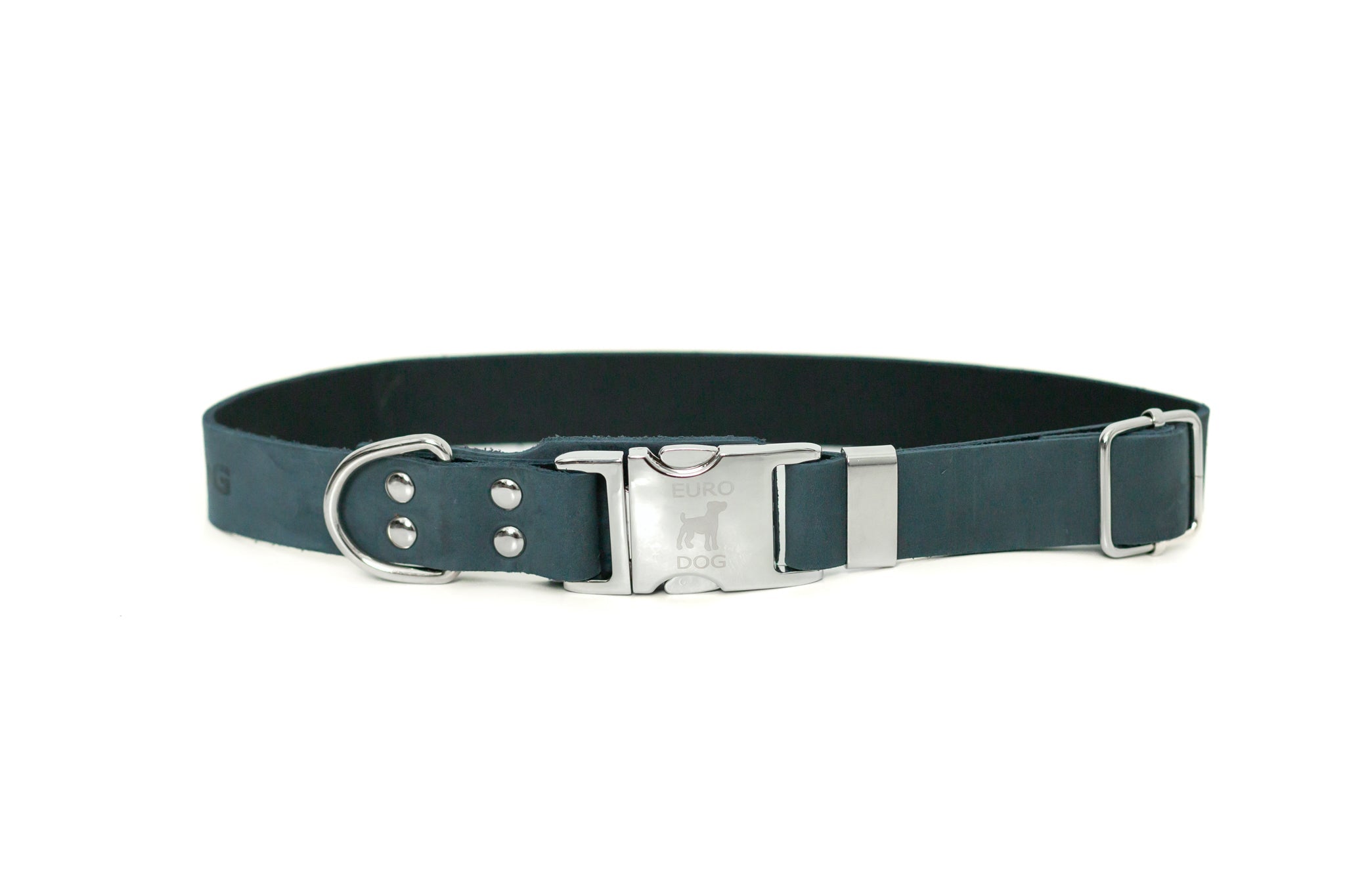 Modern Style Quick-Release Leather Dog Collar Blue Jeans