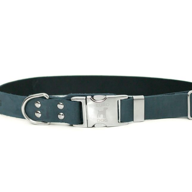 Modern Style Quick-Release Blue Jeans Leather Dog Collar