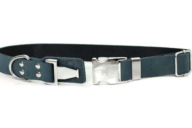 Modern Style Quick-Release Blue Jeans Leather Dog Collar