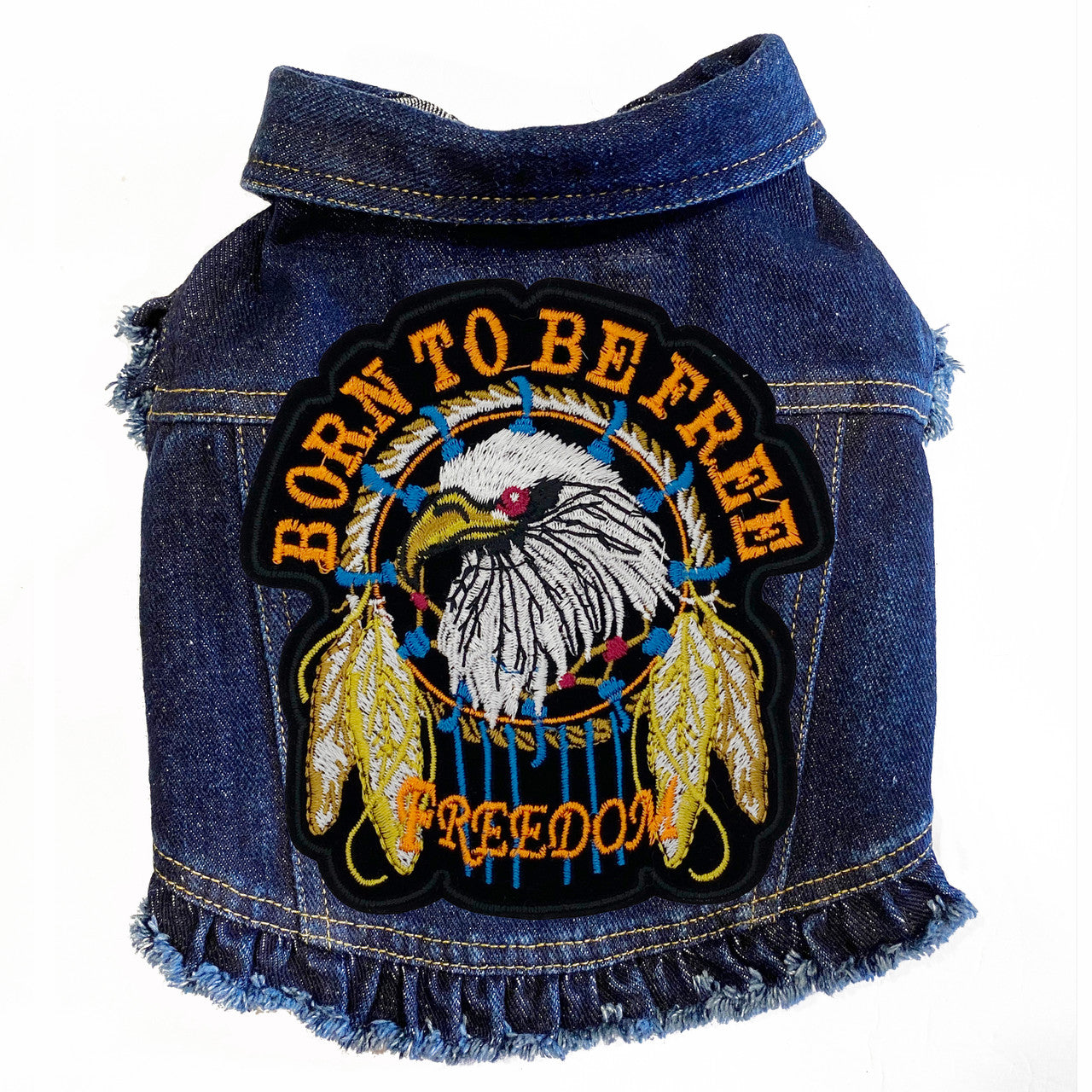 Born to be Free - Denim Dog Jacket Blue Denim with Ruffles