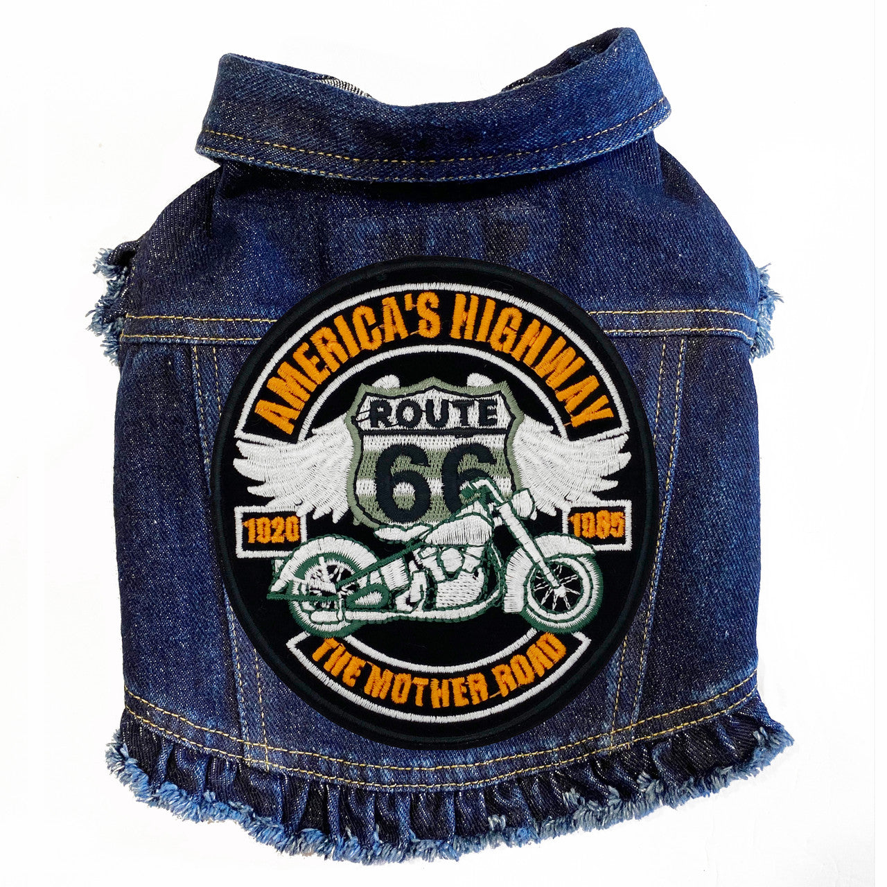 Route 66 - Denim Dog Jacket Blue Denim with Ruffles