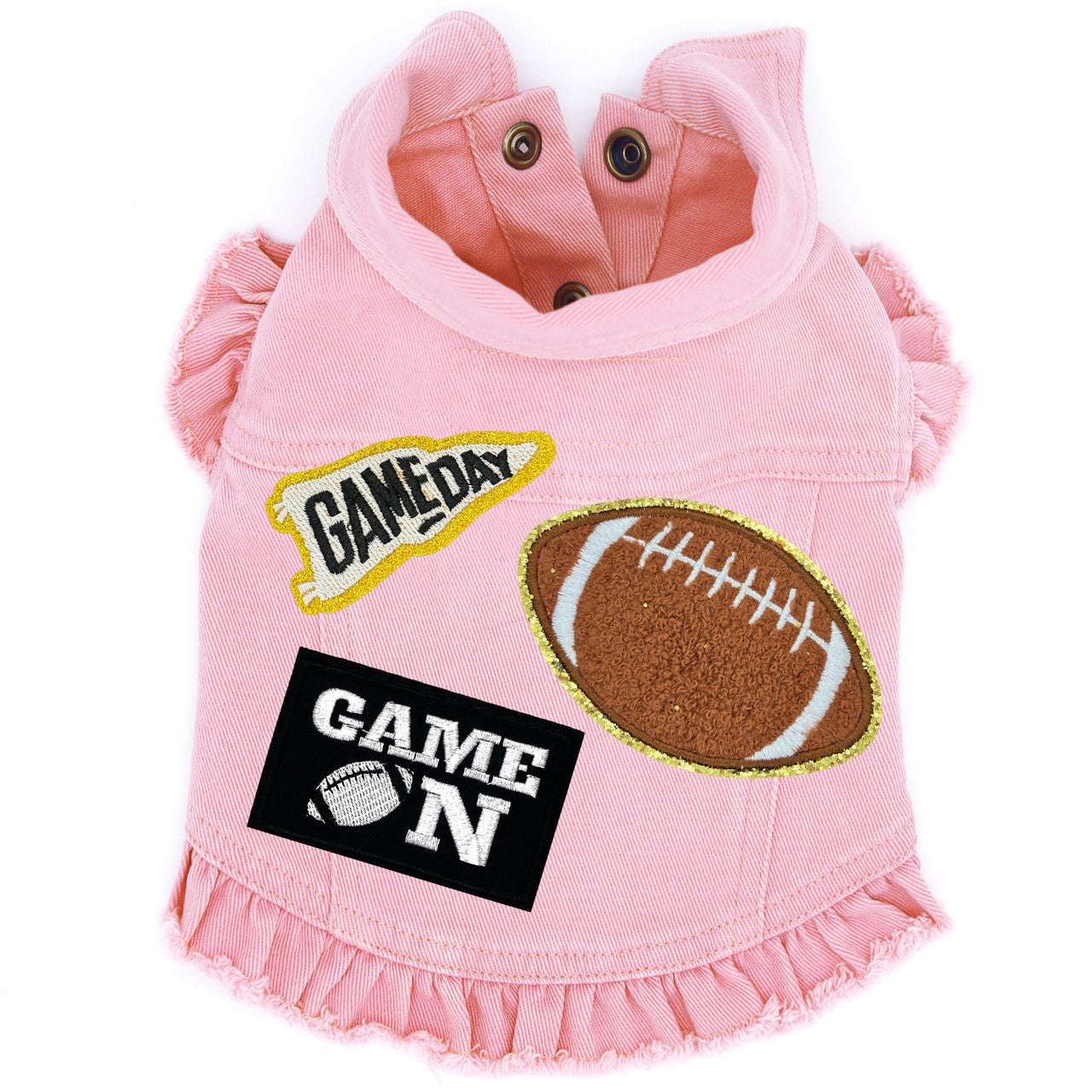 Game On Denim Dog Jacket Pink Denim with Ruffles