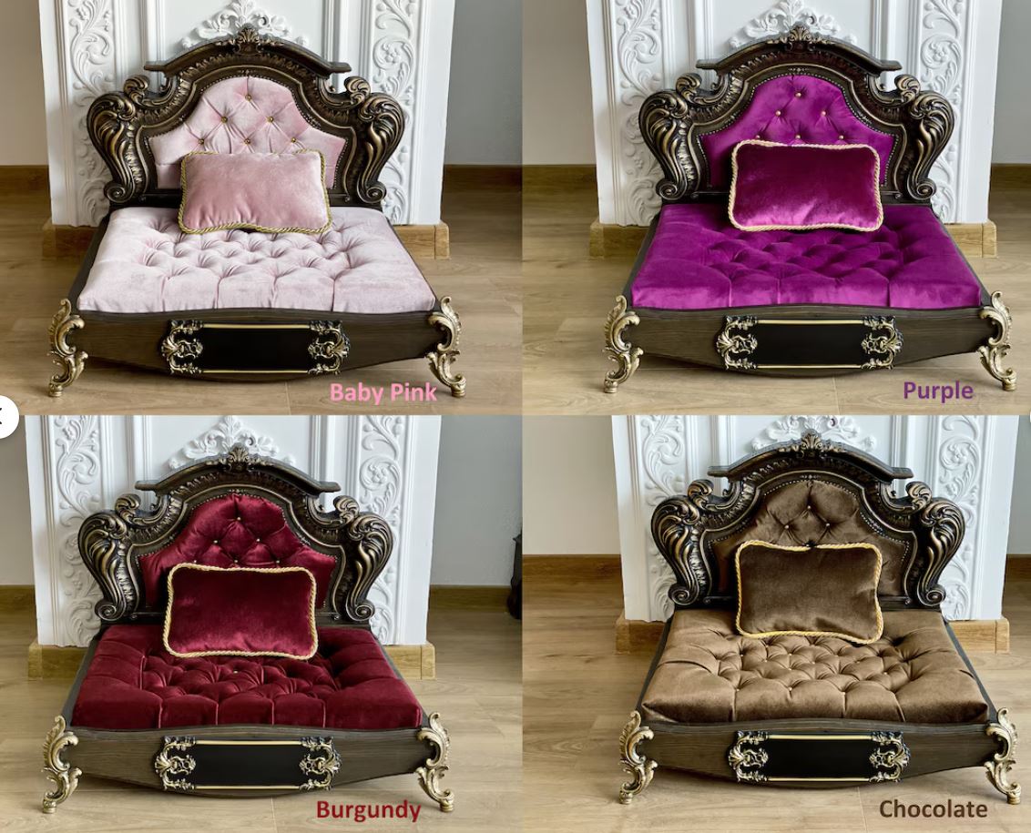 Luxury Baroque Pet Bed in Dark Walnut & Baby Pink