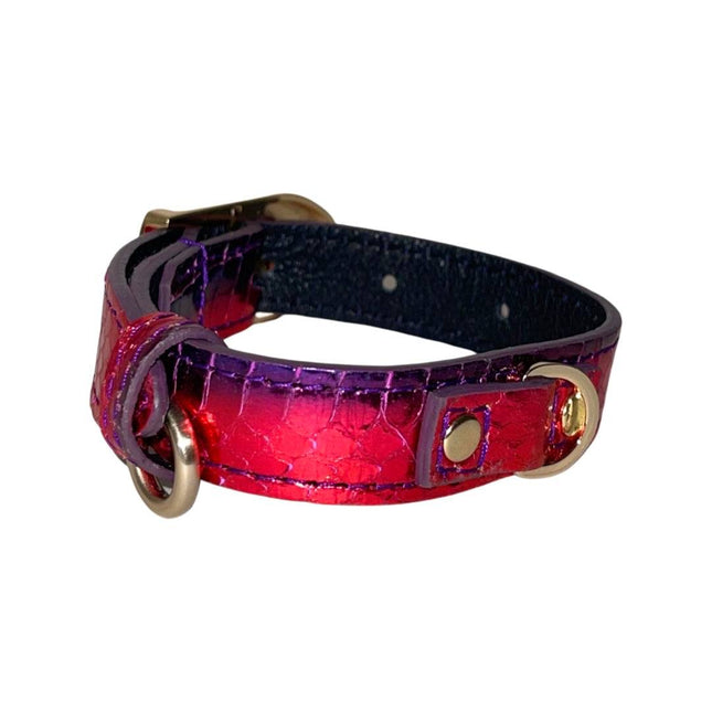 XS/S 7”-14” Ruby Red/Purple Custom Snake Collar/Custom Gold Italian Hardware