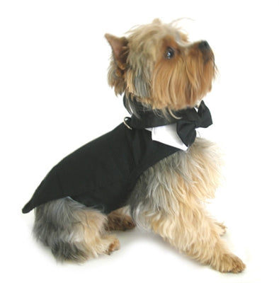 Wedding Tuxedo Black with Tails D-Ring and Bowtie Collar