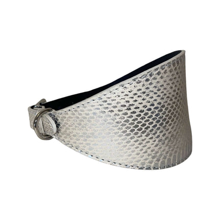 Stunning Silver Snake 4” Wide Style Collar With Silver Classic Hardware