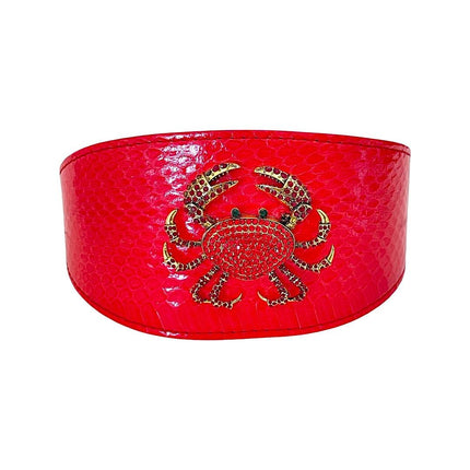 Red Orange Snake Wide Style Collar With Rhinestone Crab Accessory