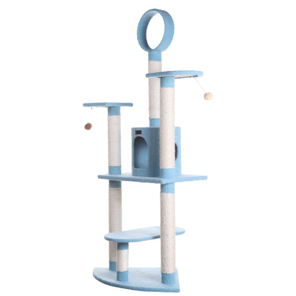 Armarkat B6605 65-Inch Classic Cat Tree In Sky Blue Jackson Galaxy Approved Five Levels With Perch Condo Hanging Tunnel