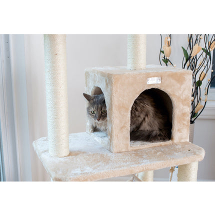 GleePet GP78570921 57-Inch Cat Tree In Beige With Perches RunnIng Ramp Condo And Hammock