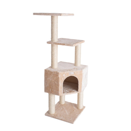 GleePet GP78480321 48-Inch Cat Tree In Beige With Perch And Playhouse