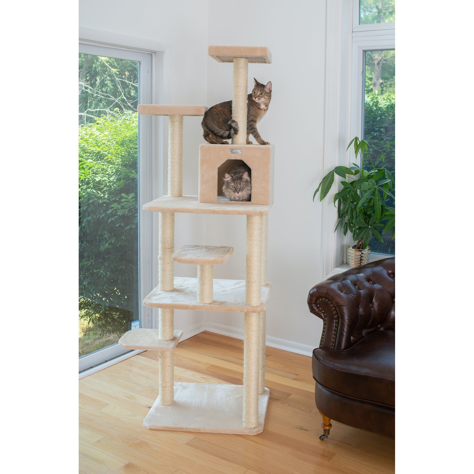 GleePet GP78740821 74-Inch Cat Tree With Seven Levels, Beige