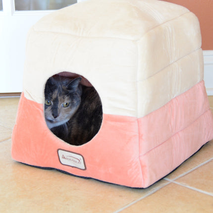 Armarkat 2-In-1 Cat Bed Cave Shape And Cuddle Pet Bed Orange/Beige