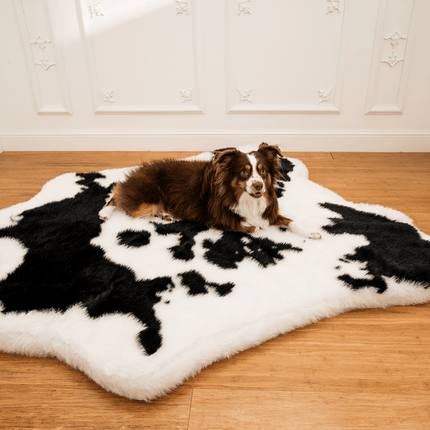 PupRug™ Animal Print Memory Foam Dog Bed - Black Faux Cowhide