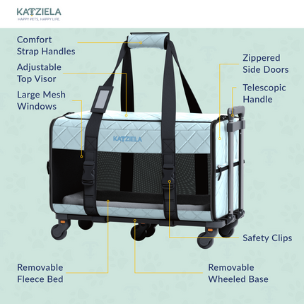 Quilted Chariot Pet Carrier With Removable Wheels and Telescopic Handle