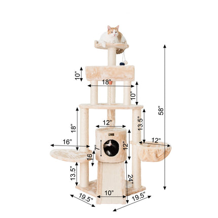 Armarkat Spacious Thick Fur Cat Tower With Basket Lounge Ramp Beige A5806