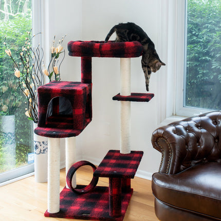 Armarkat B5008 50-Inch Classic Cat Tree With Veranda Bench MIni perch and Spacious Lounger In Scotch Plaid