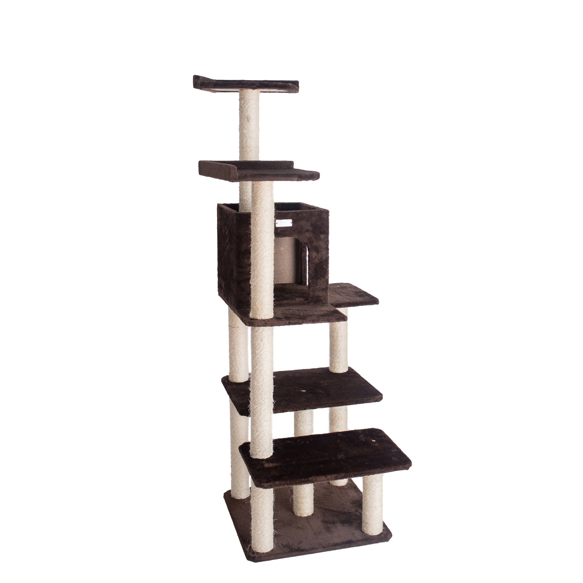 GleePet GP78680723 66-Inch Cat Tree In Coffee Brown With Four Levels, Two Perches, Condo