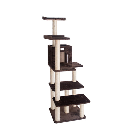 GleePet GP78680723 66-Inch Cat Tree In Coffee Brown With Four Levels Two Perches Condo