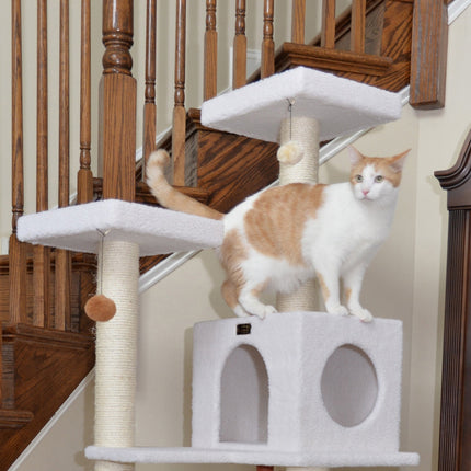 Armarkat B7301 Classic Cat Tree In Ivory Jackson Galaxy Approved Four Levels With Rope SwIng Hammock Condo and Perch