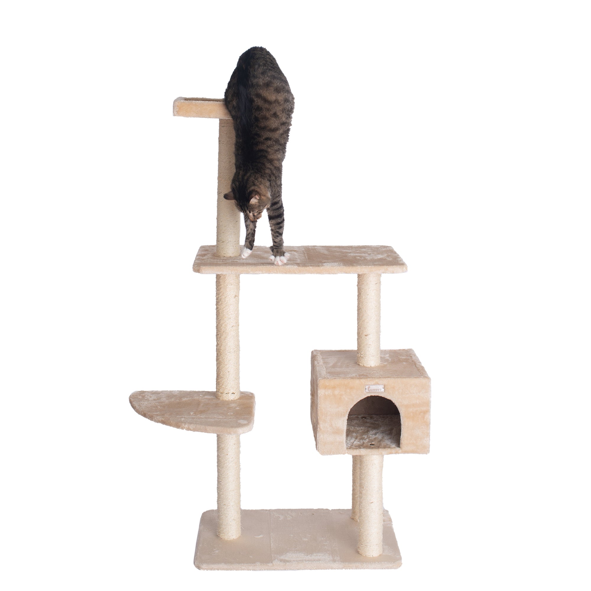 GleePet GP78560321 57-Inch Cat Tree In Beige With Playhouse And Perch