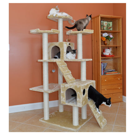 Armarkat 74" Multi-Level Cat Tree Large Cat Play Furniture With SratchhIng Posts Large Playforms A7401 Beige