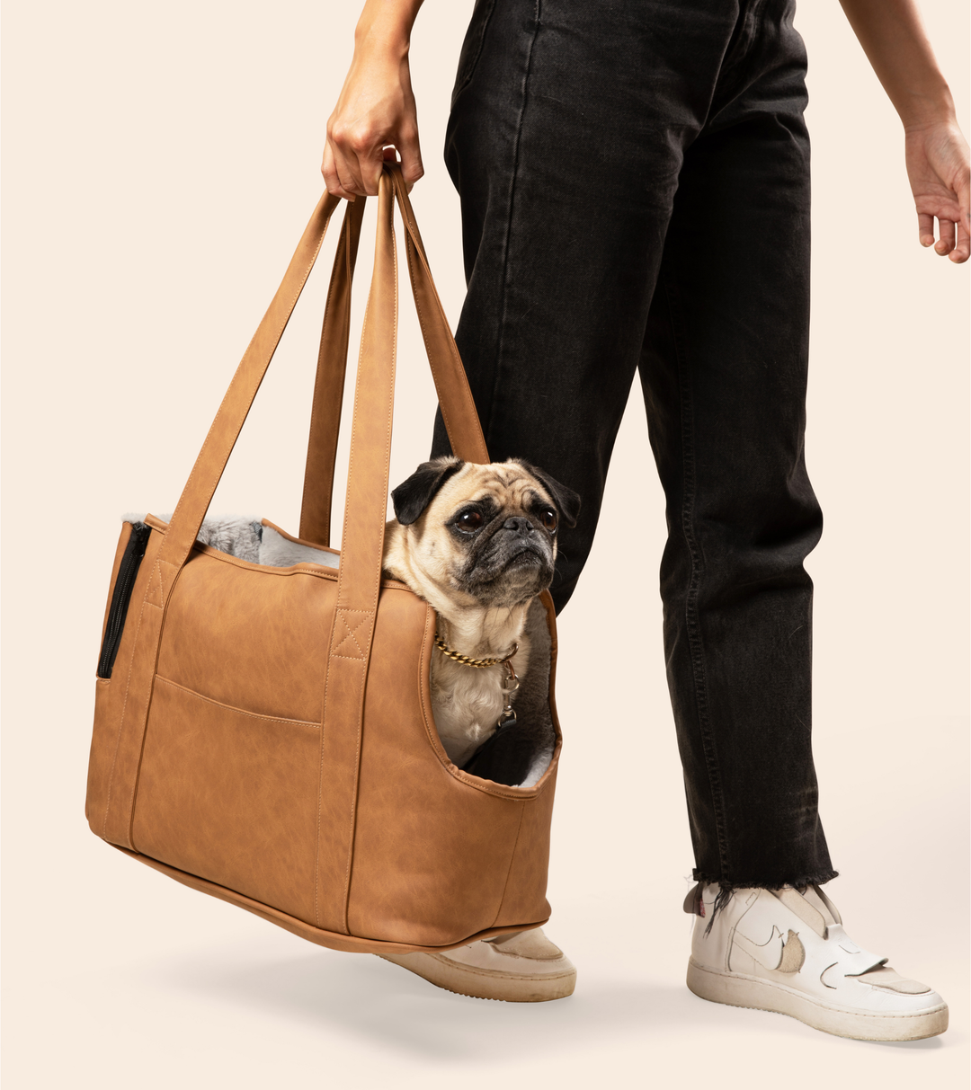 PupTote™ 3-in-1 Faux Leather Dog Carrier Bag - Camel