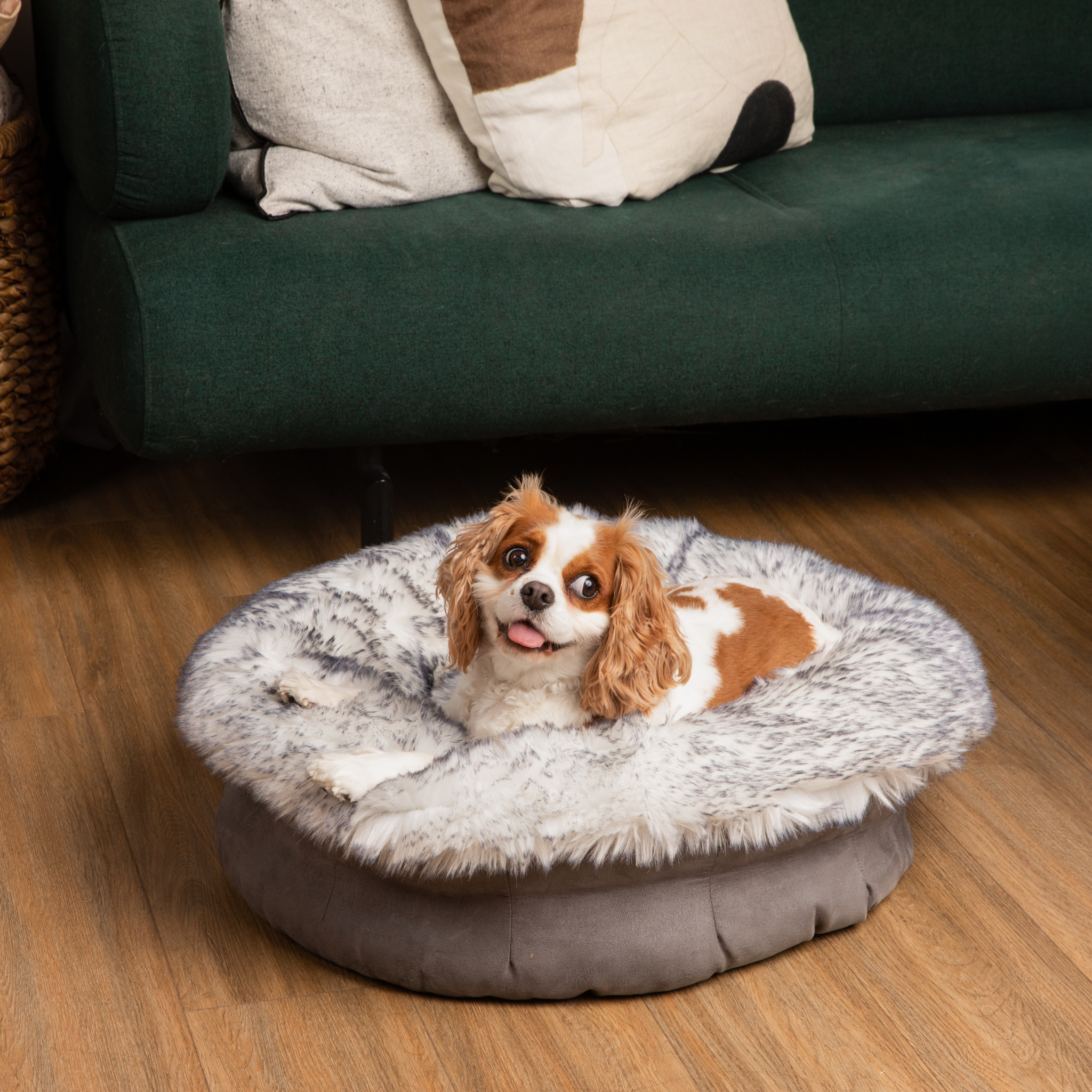 PupPouf Luxe Faux Fur Donut Dog Bed - Ultra Plush Arctic Fox