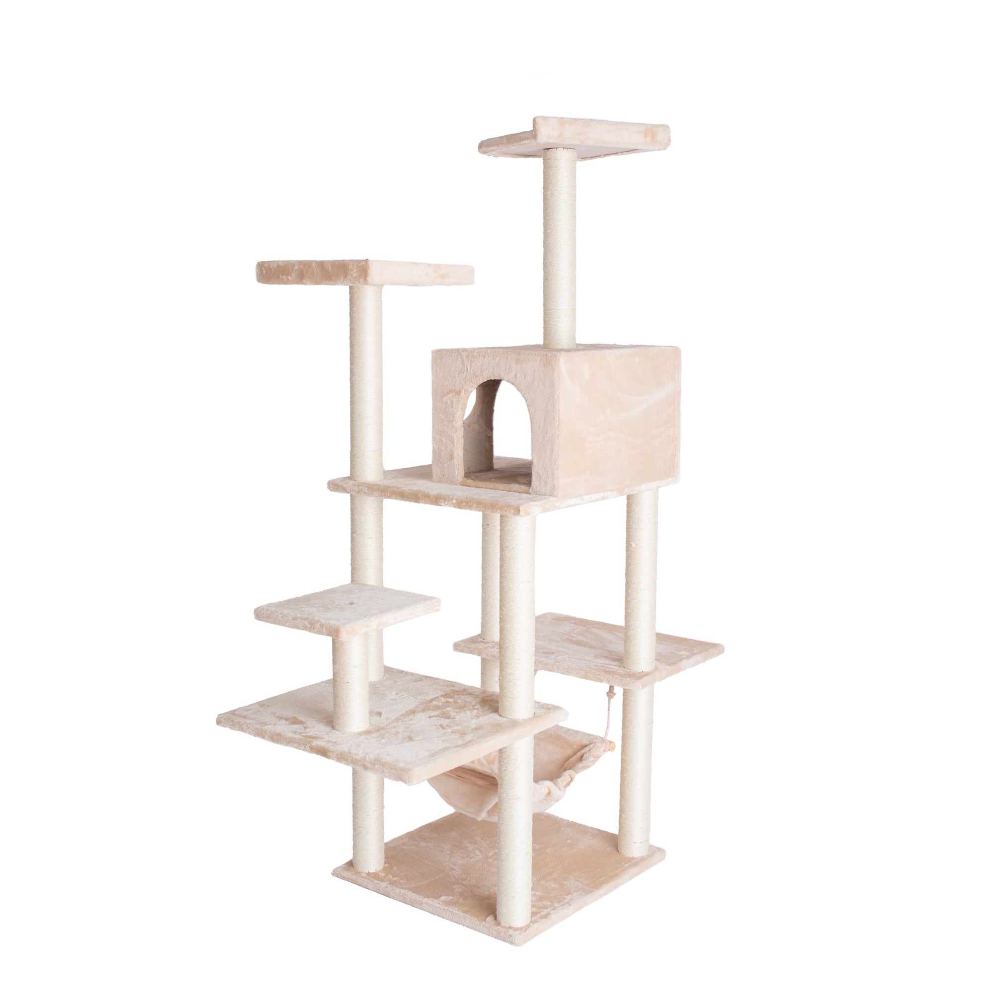 GleePet GP78680621 68-Inch Cat Tree In Beige With Five Levels, Hammock, Condo