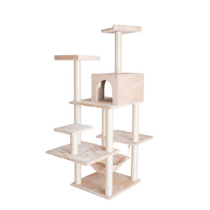 GleePet GP78680621 68-Inch Cat Tree In Beige With Five Levels Hammock Condo