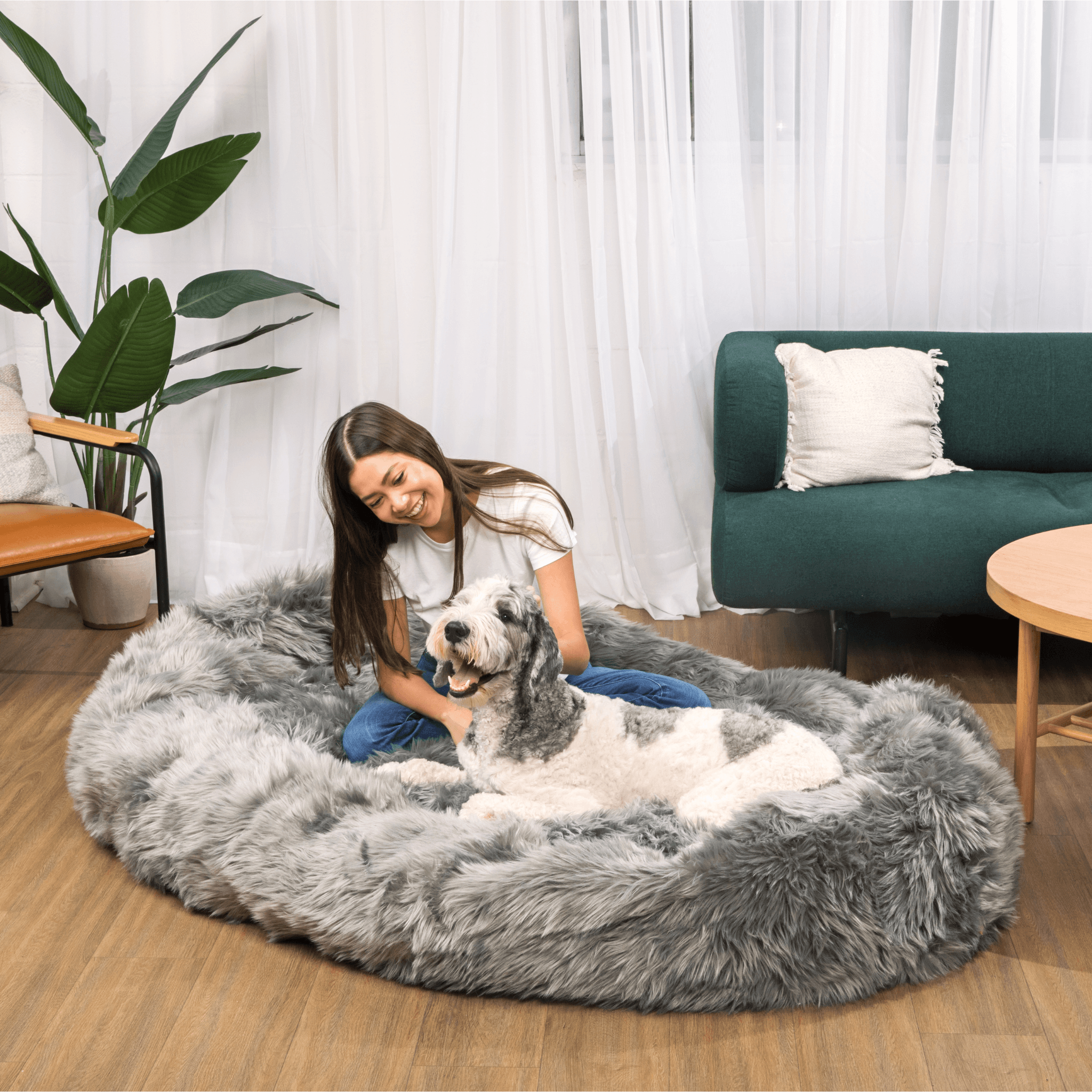 PupCloud Human-Size Faux Fur Memory Foam Dog Bed - Charcoal Grey