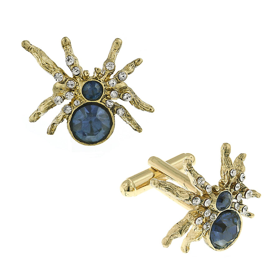 1928 Jewelry Blue And Crystal Spider Cufflinks