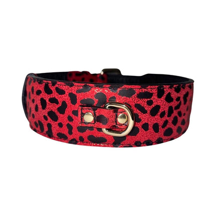 Red & Black Leopard Print Italian Leather Classic Collar