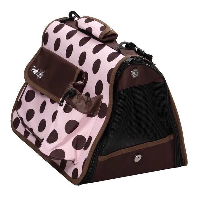 Airline Approved Polka Dot Folding Casual Pet Carrier with Bottle Holder and Pouch